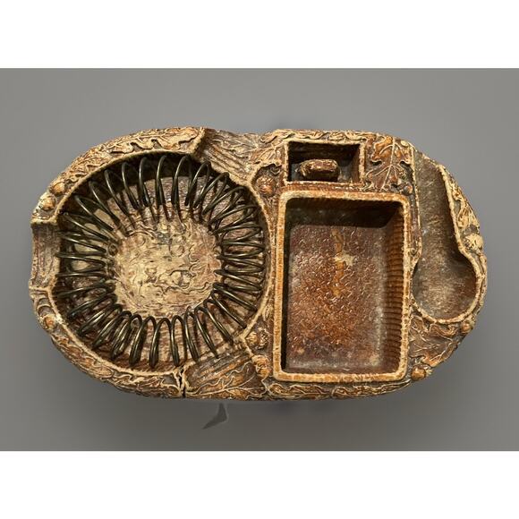 VTG Pipe Tobacco Holder Ashtray Cigarette Tray Acorns Carved Smokers Dish Clay - Picture 1 of 5